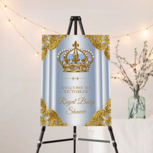 Baby Blue Gold Prince Baby Shower Welcome Sign