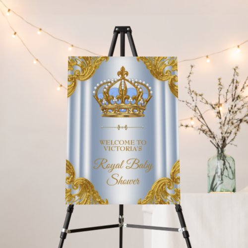 Baby Blue Gold Prince Baby Shower Welcome Sign