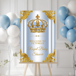 Baby Blue Gold Prince Baby Shower Welcome Sign