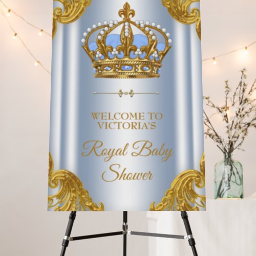 Baby Blue Gold Prince Baby Shower Welcome Sign