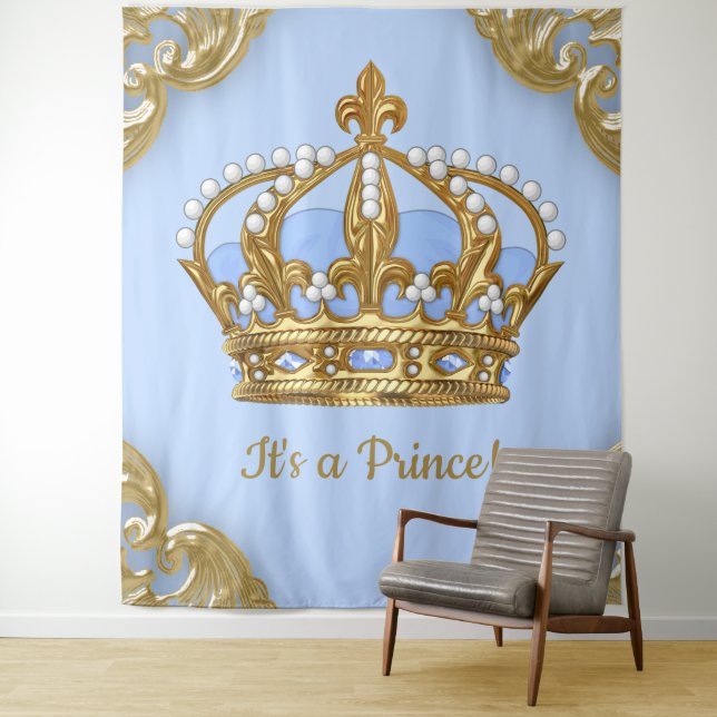Baby Blue Gold Prince Extra Large Baby Backdrop (In Situ)