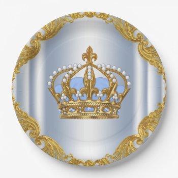 Baby Blue Gold Prince Paper Plates by The_Baby_Boutique at Zazzle