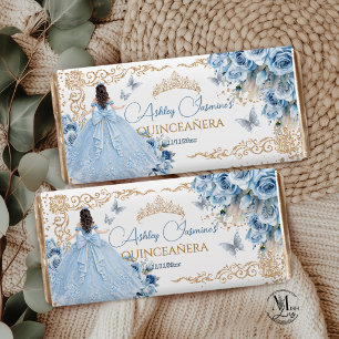 Baby Blue Gold Quinceañera Princess Gown Hershey Bar Favors