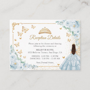 Baby Blue Gold Quinceanera Reception Details Enclosure Card
