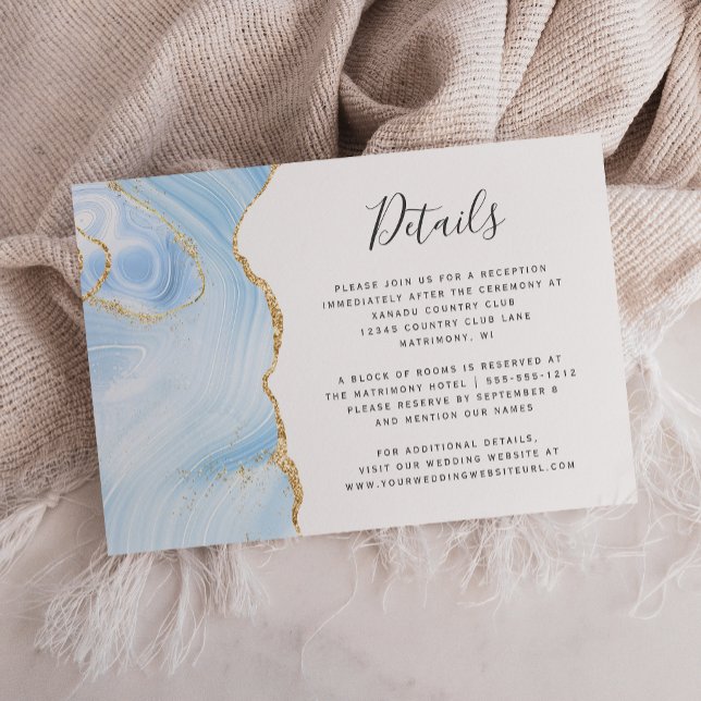 Baby Blue Gold Watercolor Agate Wedding Details Enclosure Card (Creator Uploaded)