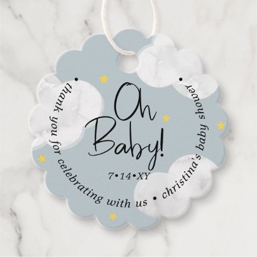 Baby Blue Gray Clouds Oh Baby Thank you Favor Tags