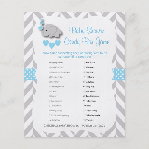 Baby Blue  Gray Elephant Baby Shower _ Candy Bar Flyer
