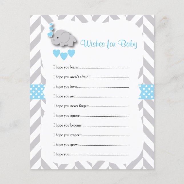 Baby Blue & Gray Elephant Baby Shower - Wishes Flyer (Front)