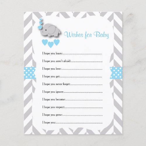 Baby Blue  Gray Elephant Baby Shower _ Wishes Flyer