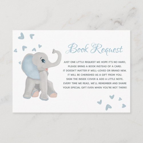 Baby Blue Gray Elephant Watercolor Book Request Enclosure Card