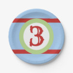 Baby Blue Green and Red Custom Number Birthday Paper Plates