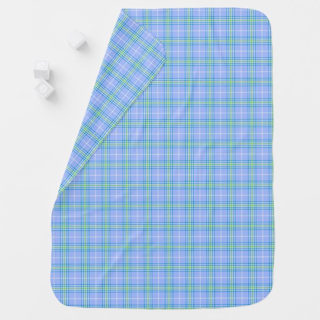 Baby Blue, Green, and White Plaid Baby Blanket (In Situ)