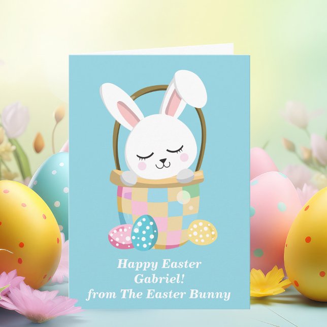 Baby Blue Happy Easter Bunny Cute Customizable Card (Creator Uploaded)