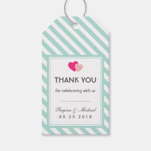 Baby Blue Heart Stripes Pattern Wedding Gift Tag