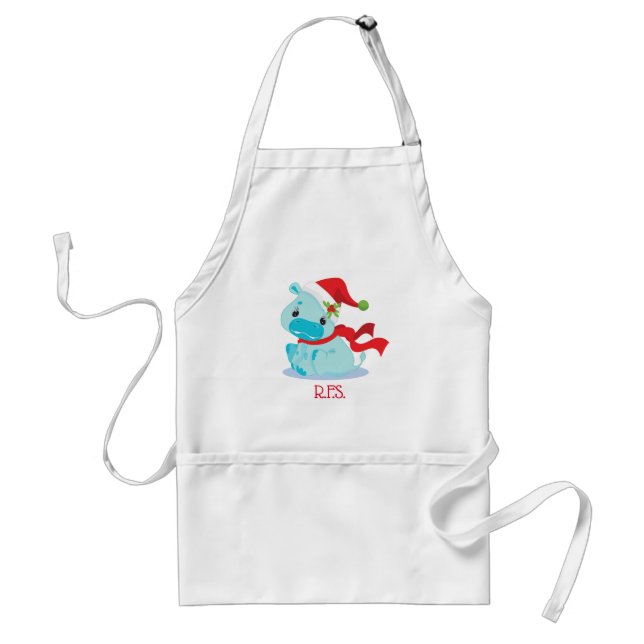 Baby Blue Hippo Christmas Adult Apron (Front)