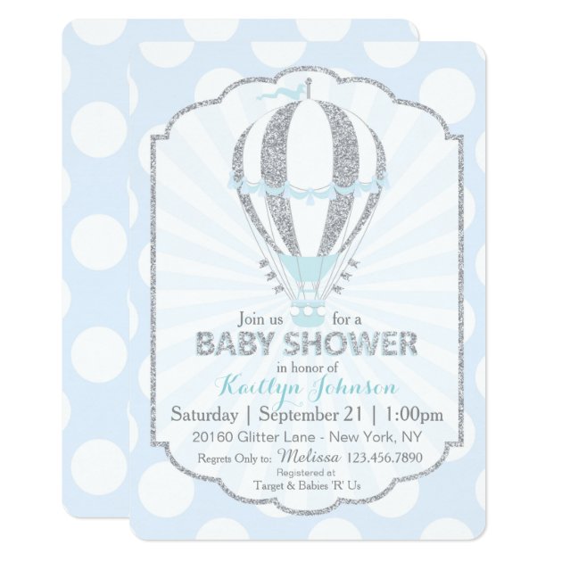 Baby Blue Hot Air Balloon Baby Shower Invitation