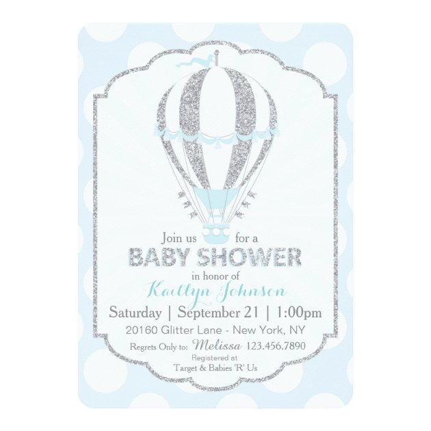 Baby Blue Hot Air Balloon Baby Shower Invitation