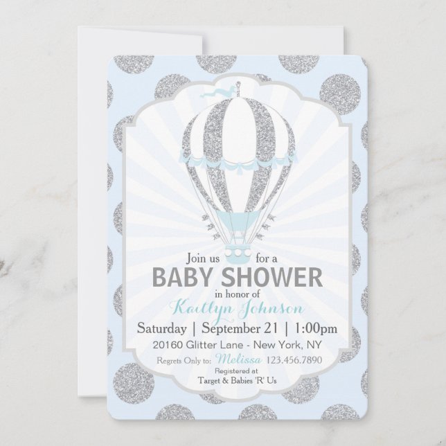 Baby Blue Hot Air Balloon Baby Shower Invitation (Front)