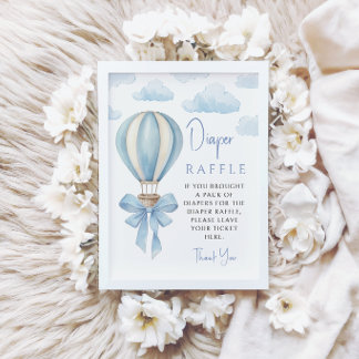Baby Blue Hot Air Balloon Diaper Raffle Boy Shower Invitation