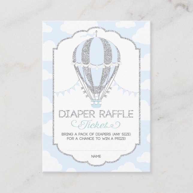 Baby Blue Hot Air Balloon Diaper Raffle Ticket Enclosure Card (Front)