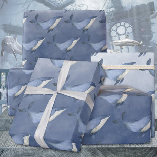 Baby Blue Humpback Whales Under The Deep Blue Sea Wrapping Paper