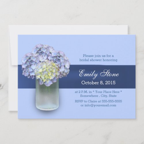 Baby Blue Hydrangea Mason Jar Bridal Shower Invitation