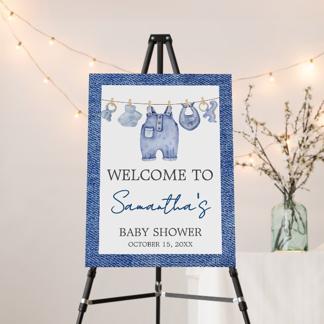 Baby Blue Jean Baby Shower Welcome Sign (In Situ (Stand))