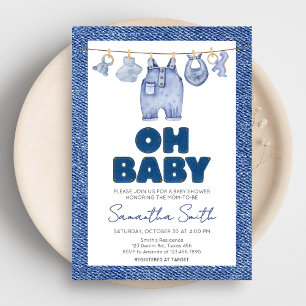 Baby Blue Jean Denim Baby Shower Invitation