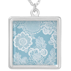 Baby Blue Lace AI art  Silver Plated Necklace