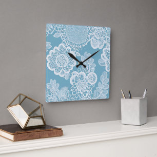 Baby Blue Lace AI art Square Wall Clock