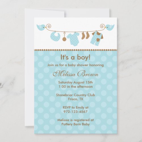 Baby Blue Laundry Line Baby Shower Invitations