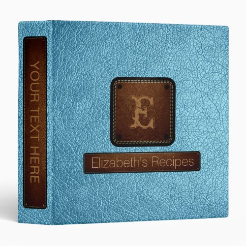 Baby blue Leather Elegant Monogram 3 Ring Binder