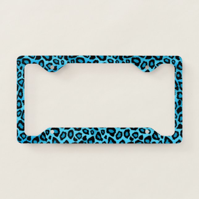 Baby Blue Leopard Animal Print License Plate Frame (Front)