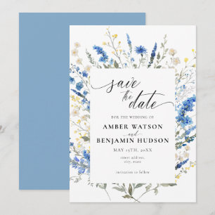 Baby Blue Light Dainty Wild Floral Save The Date Invitation