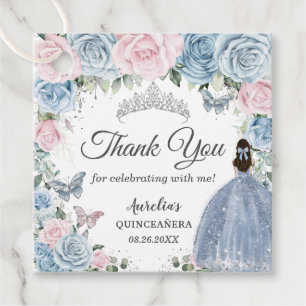 Baby Blue Light Pink Floral Princess Quinceañera Favor Tags