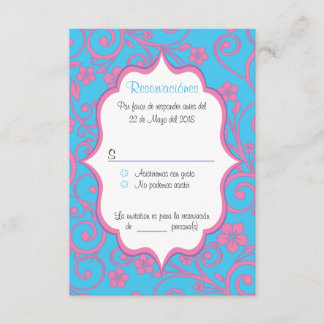 Baby Blue & Light Pink Quinceañera spanish RSVP Invitation