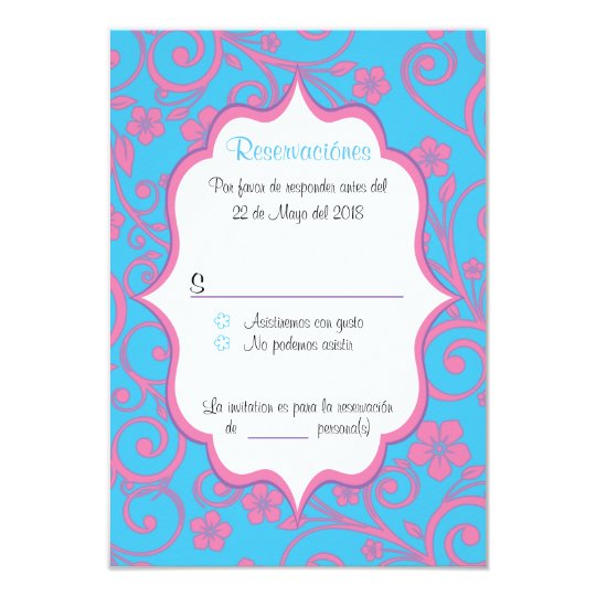 Baby Blue & Light Pink Quinceañera spanish RSVP Invitation ...
