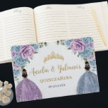 Baby Blue Lilac Floral Princesses Twin Quinceañera Guest Book<br><div class="desc">Cherish your special day for the years to come with a customized guest book. Featuring two quince girls in a baby blue gown and in a purple gown, pretty pastel baby blue and purple lilac flowers and blue and purple butterflies. Personalize it with your details easily and quickly, simply press...</div>