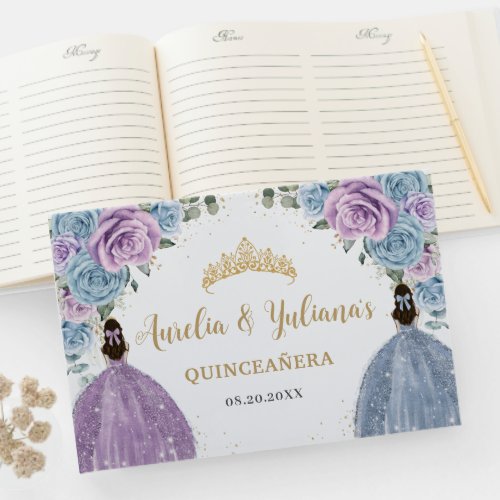 Baby Blue Lilac Floral Princesses Twin Quinceaera Guest Book