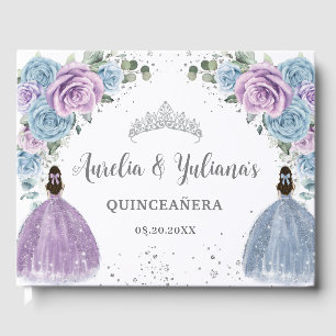 Baby Blue Lilac Floral Princesses Twin Quinceañera Guest Book