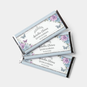 Baby Blue Lilac Floral Silver Quinceañera Sweet 16 Hershey Bar Favors