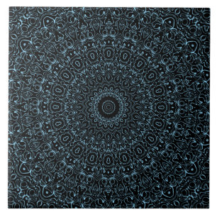 Baby Blue Mandala with Delicate Symmetry Ceramic Tile