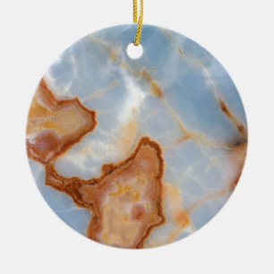 Baby Blue Marble with Rusty Veining Ceramic Ornament