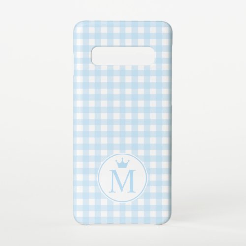 Baby Blue Medium Gingham Monogram with Crown Samsung Galaxy S10 Case