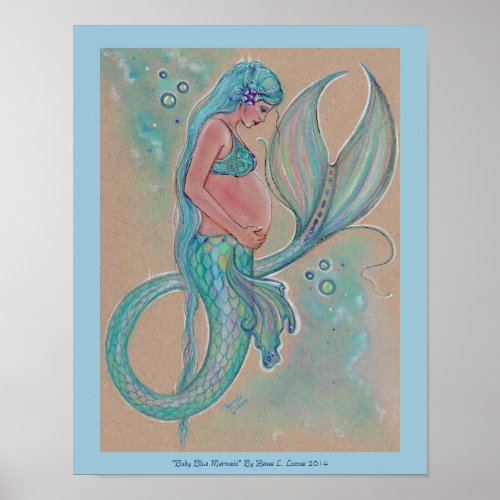 Baby blue mermaid poster by Renee Lavoie