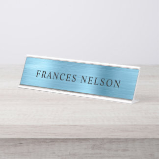 Baby Blue Metallic Look Stylish Serif Desk Name Plate