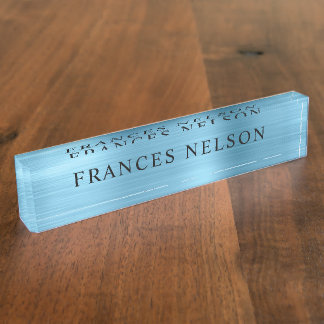 Baby Blue Metallic Look Stylish Serif Desk Name Plate
