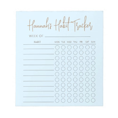 Baby Blue Minimal Text Script Weekly Habit Tracker Notepad