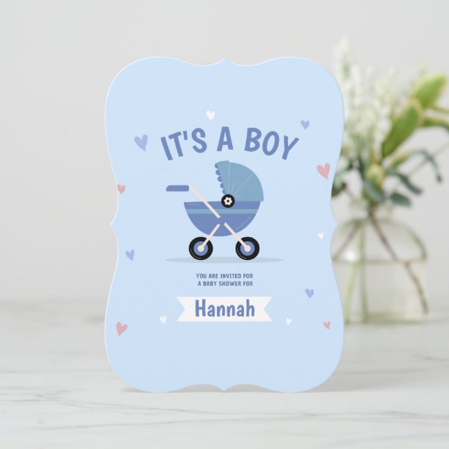 Baby Blue Minimalist Boy Baby Shower Invitation (Standing Front)