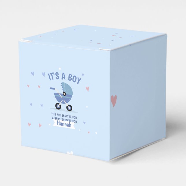Baby Blue Minimalist Boy Baby Shower Invitation Favor Boxes (Front Side)